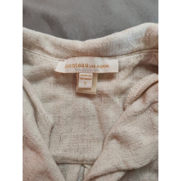 Women's Monteau Los Angeles Linen Button Front Crop Top Small Oatmeal - Picture 5 of 6